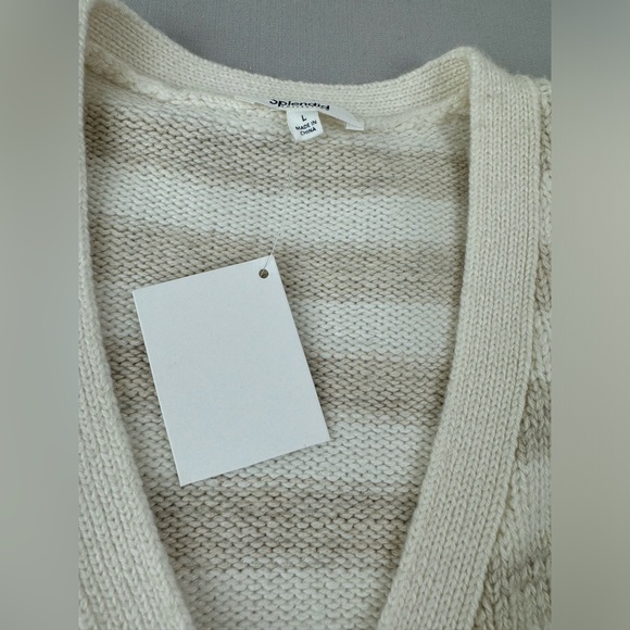 Splendid Womens GENEVRA Ivory Striped Ribbed Trim Button-Up Cardigan L - Picture 6 of 8